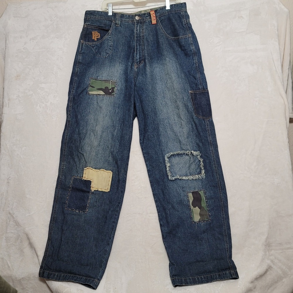 Pure Playaz Mens Jeans Size 36x33 Denim Patches